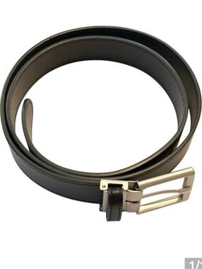 Oobe Men's Black Leather Belt with Polished Silver Buckle Size M